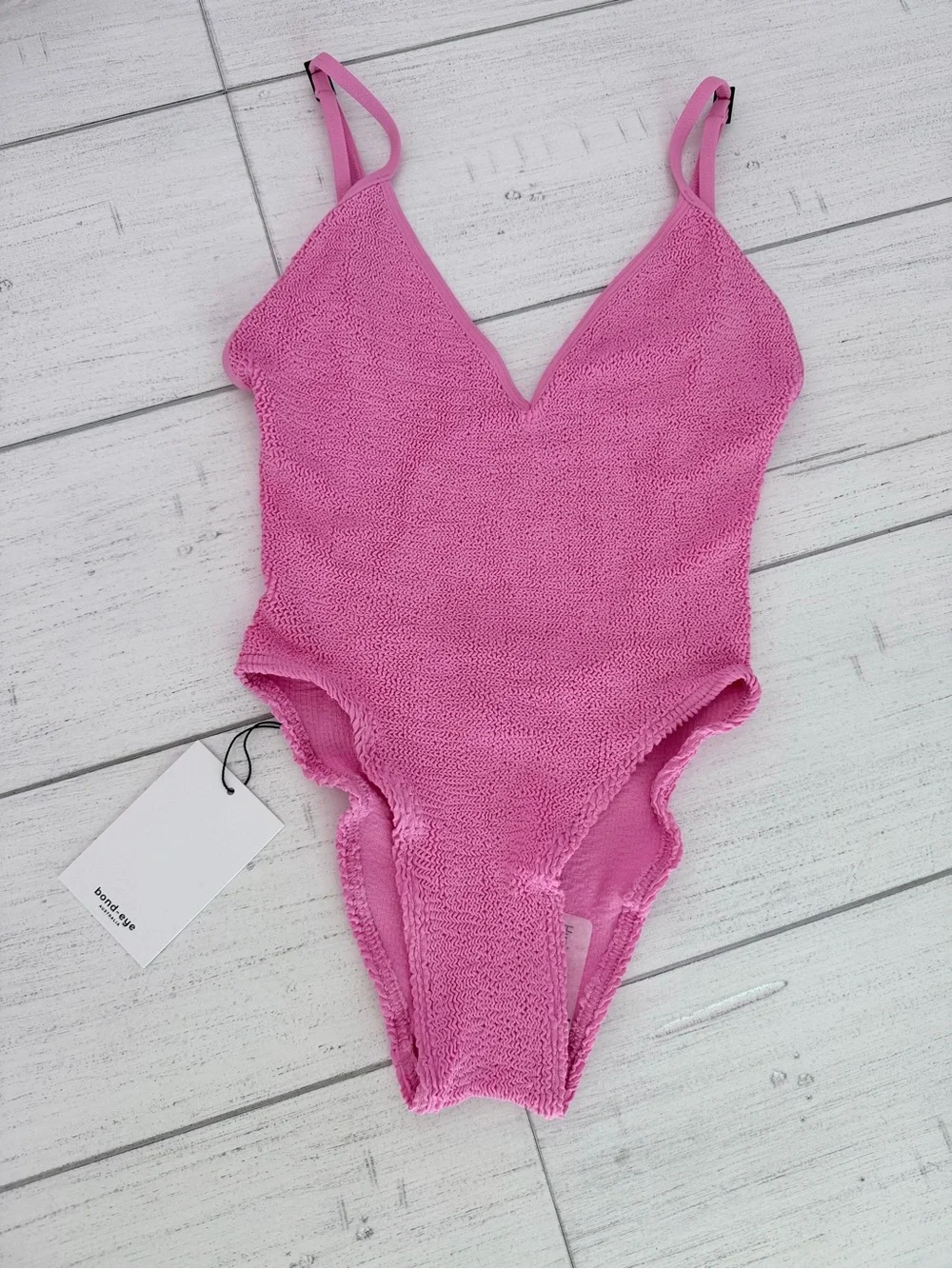 New Bond-eye Swim Elana One piece Swimsuit Candy Pink Ribbed OS NWT